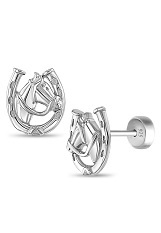 small horseshoe sterling silver baby earrings